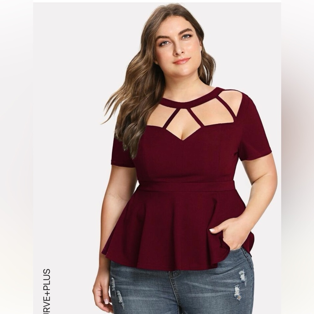 Got to go!! SHEIN Plus Peplum Top Maroon - Size 0XL